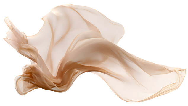 A single, sheer beige fabric piece with subtle folds, displayed on a clear background