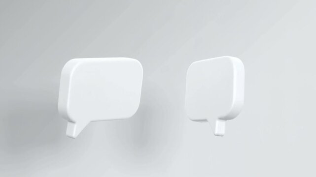 Speech bubble rotates beside a second bubble in minimal white space, showing online chat