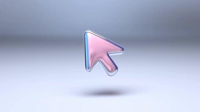 Pink 3D cursor arrow floating over a soft gradient background with shadow