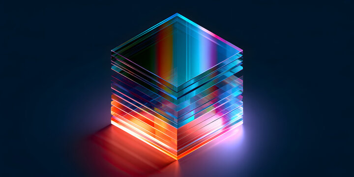Stack of holographic glass sheets with a modern crypto token background