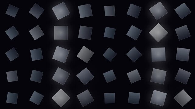 Abstract grid of rotating metallic squares creating a seamless dark background loop for video overlay effects.