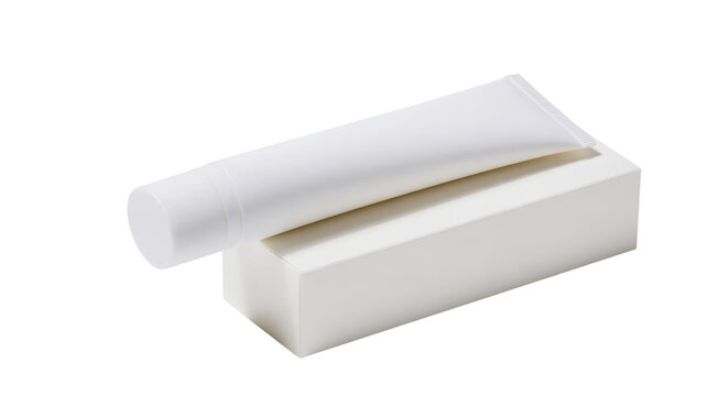 Isolated clean white tube and box packaging mockup for beauty, cosmetic or medical products.