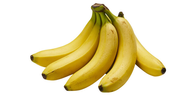 Isolated fresh ripe yellow bananas, a delicious healthy tropical fruit bunch ready to eat.