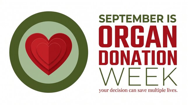 Organ Donation Week September Red Heart Vector Banner
