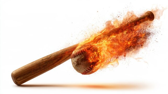 Closeup Baseball Flying with blue particle flames,Baseball ball speed fast magic effect in blue flames,Baseball player hitting ball with bat,home run,stadium,grandstand,sport day,space for text.