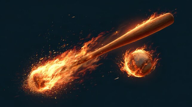 Closeup Baseball Flying with blue particle flames,Baseball ball speed fast magic effect in blue flames,Baseball player hitting ball with bat,home run,stadium,grandstand,sport day,space for text.
