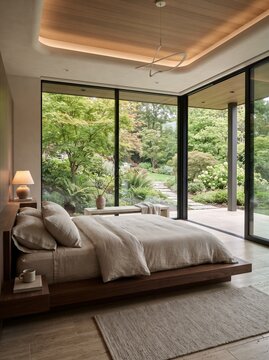 Modern bedroom with garden view