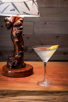 Elegant cocktail in a martini glass. The classic Vesper Martini, stylized background adds moody sophistication. Ideal for upscale bar or cocktail menus