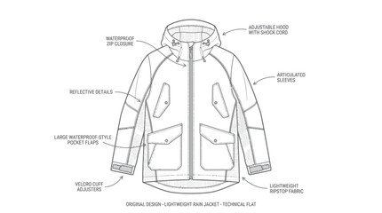 Technical Jacket Flat Design with Labels © Denok