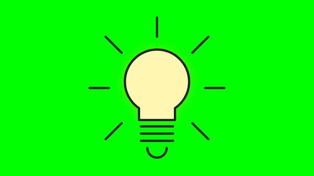 Minimalist light bulb icon with radiating lines on a bright green background symbolizing innovation and brainstorming