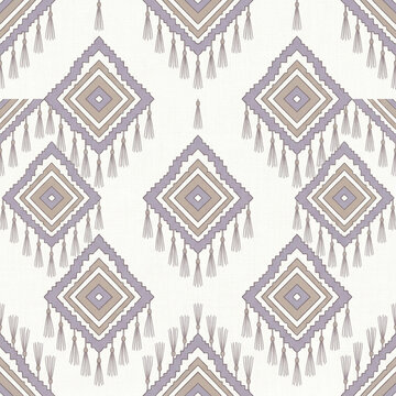 Stepped Diamond Medallion Seamless Pattern in Lavender Grey and Taupe Folk Geometric Christmas Winter Background