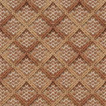 Argyle Diamond Fair Isle Seamless Pattern in Camel and Clay Nordic Knit Christmas Winter Background