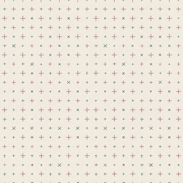 Plus and Cross Grid Seamless Pattern in Red Green and Cream Minimal Line Art Christmas Winter Background