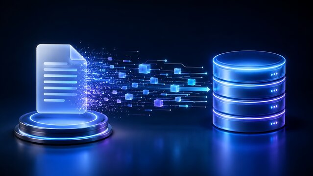 Document Data Transfer To Secure Server Storage Blocks Concept