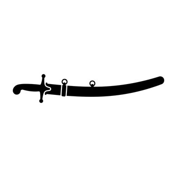 Black silhouette of a curved sword or saber with two rings