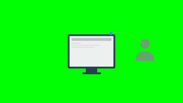 Digital Communication and Data Transfer Animation with Computer and Profile Icon on Green Screen