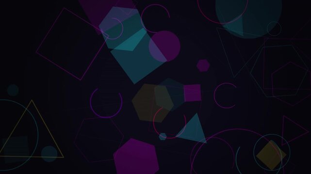 Abstract geometric shapes in vibrant hues form a dynamic looping background for digital overlay effects