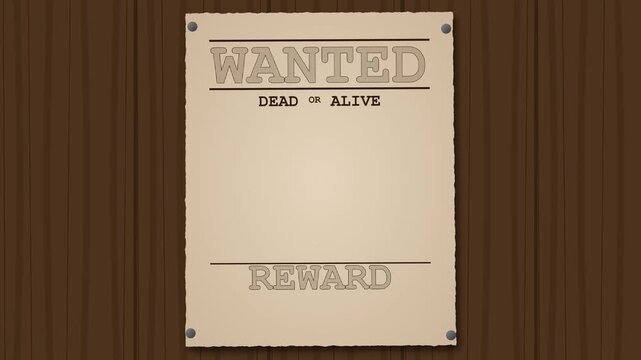 Vintage Western Wanted Dead or Alive Poster Template on Wooden Background for Bounty Hunter Concept