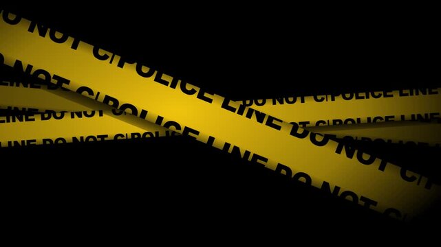 Animated Yellow Police Line Do Not Cross Caution Tapes on Black Background for Crime Scene Concept