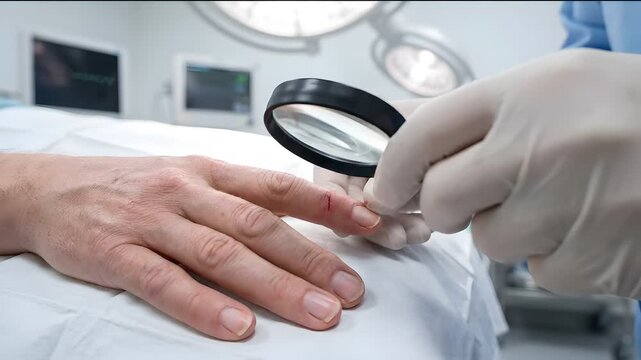 Close Up Medical Examination of Minor Cut on Hand