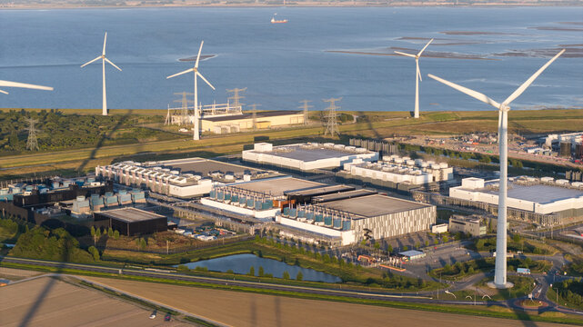 Aerial view of Data Center Campus in Eemshaven for Cloud and AI Computing