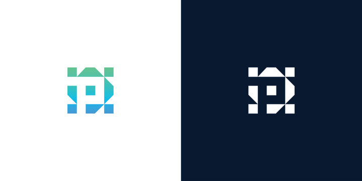 Abstract geometric logo with digital cube pattern for technology and innovation