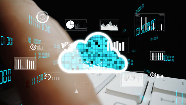 Explore the abstract concept of cloud computing featuring digital graphs and data elements for technology and business growth analysis with a modern touch. Xenic