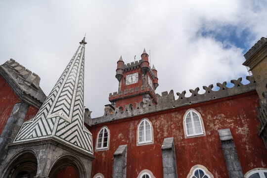 Pena Palace Sintra Portugal with Decorative Spire and Clock Tower