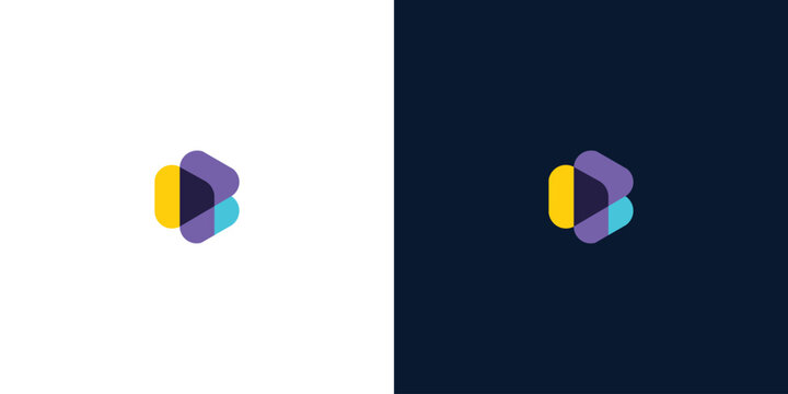 Abstract Modern Letter B Logo Design with Overlapping Colorful Shapes on White and Dark Backgrounds for Creative Identity and Branding Projects