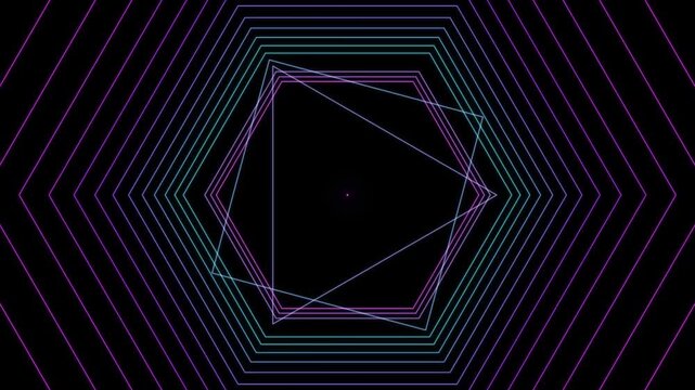 Abstract neon wireframe polygons create a seamless looping background overlay effect.