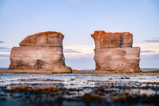 Wonderful Mingan archipelago monoliths at dusk on a summer evening, C&ocirc;te-Nord, Quebec, Canada