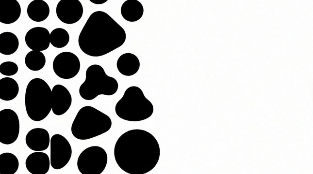 Collection of abstract black shapes and circles on white background. Various rounded forms create a modern minimalist pattern. Ideal for graphic design elements.