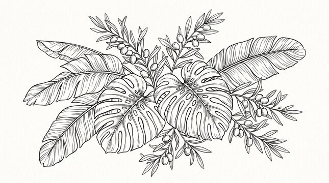 Tropical leaves outline