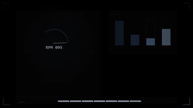 Dark interface loop showcasing rotating rpm counter and bar chart overlay with seamless animation