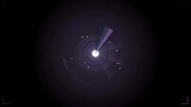 Futuristic dark background featuring a glowing central light with subtle blue concentric rings and corner brackets.