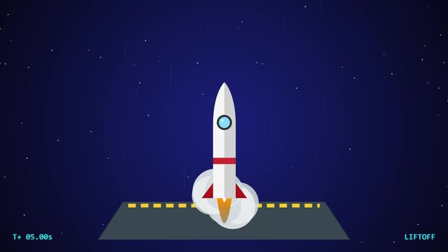 Rocket Launch Animation with Countdown and Liftoff Sequence