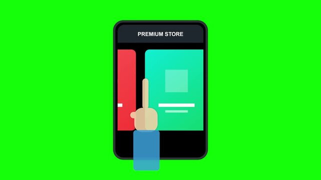 Smartphone Premium Store App Interface Animation on Green Background