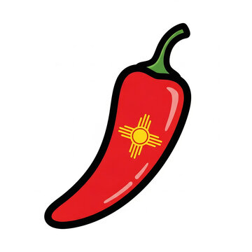 New mexico red chili pepper with zia sun symbol illustration