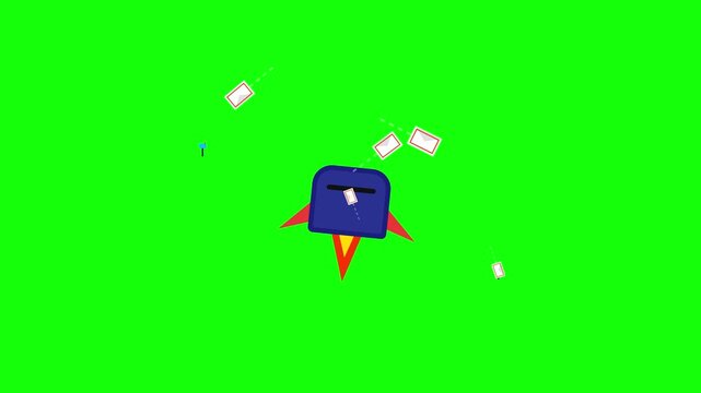 Mailbox Spaceship Flying with Floating Envelopes on Green Screen