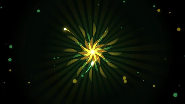 Sunburst glowing star flower mandala with magical particles