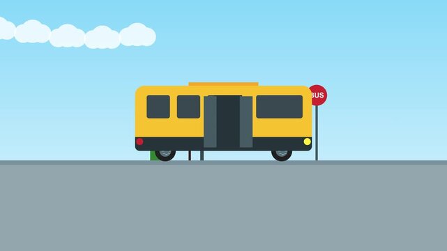 Bus Stop with Passengers Boarding Public Transport Flat Animation