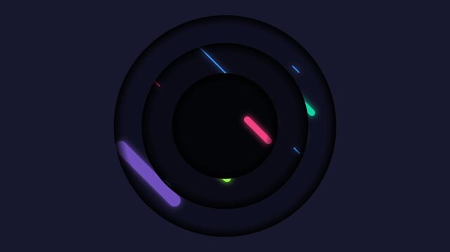 Dark minimal concentric circles with glowing neon indicator bars vector art