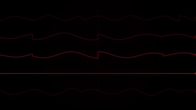 Subtle undulating red lines form a smooth looping background overlay on a black surface.