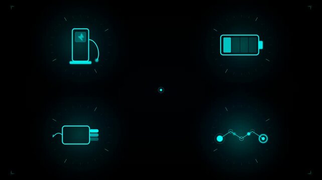 EV Charging HUD Icons: Station, Battery, Plug, Route