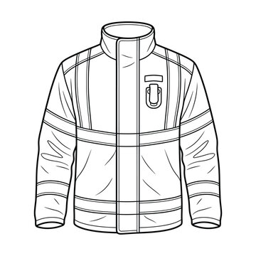 Firefighter Jacket Line Art Illustration - Protective Uniform Outline for Coloring Pages and Safety Training