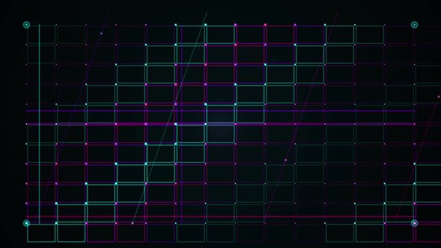 Neon grid lines form a futuristic looping background overlay.