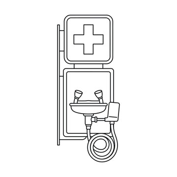 Emergency Eyewash and Shower Station Icon, Medical Safety Equipment Line Art Illustration for Workplace First Aid