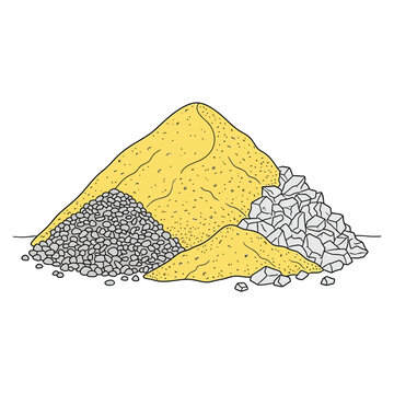 Illustration of Construction Material Piles including Sand, Gravel, and Crushed Stone Aggregates for Building and Infrastructure Projects