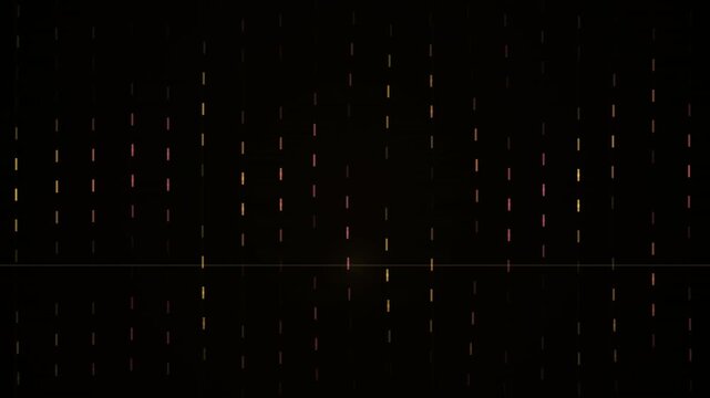 Vertical digital rain with glowing characters forms a looping overlay on a black background.