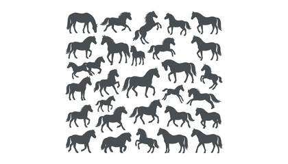 Obraz premium Running horse silhouette vector set with wild stallions mares colts galloping rearing and standing in various majestic active poses